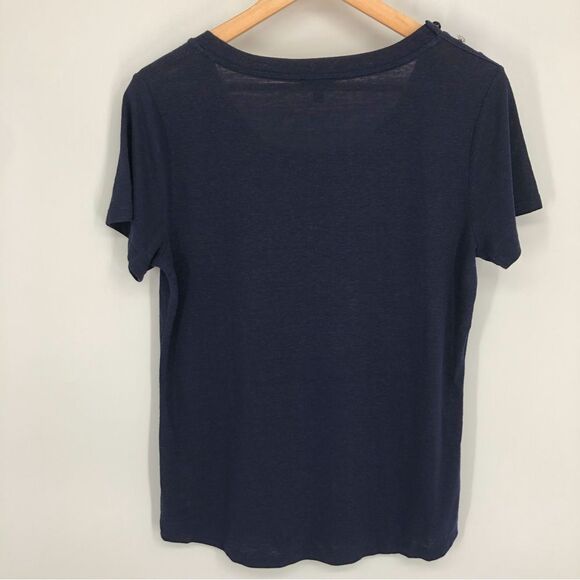 Talbots Shirt Womens Medium Linen Dark Blue Navy Buttons Nautical Short Sleeve - Picture 4 of 9